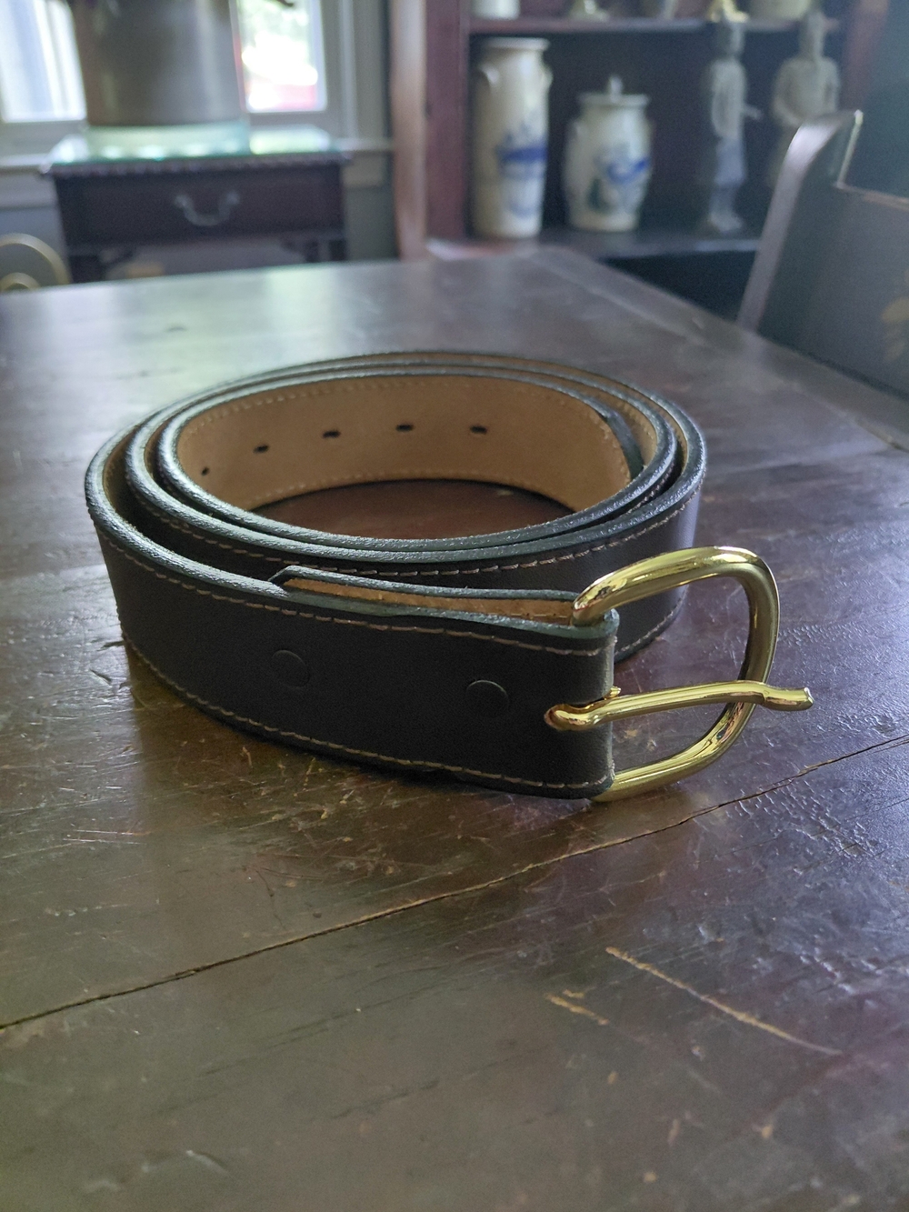 USA made brown genuine leather belt w/removable buckle - Unisex Mens 44"